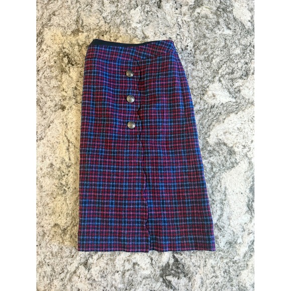 Talbots Plus Plaid Wool Blend A-Line Skirt Button Detail Size 20W - Picture 3 of 10